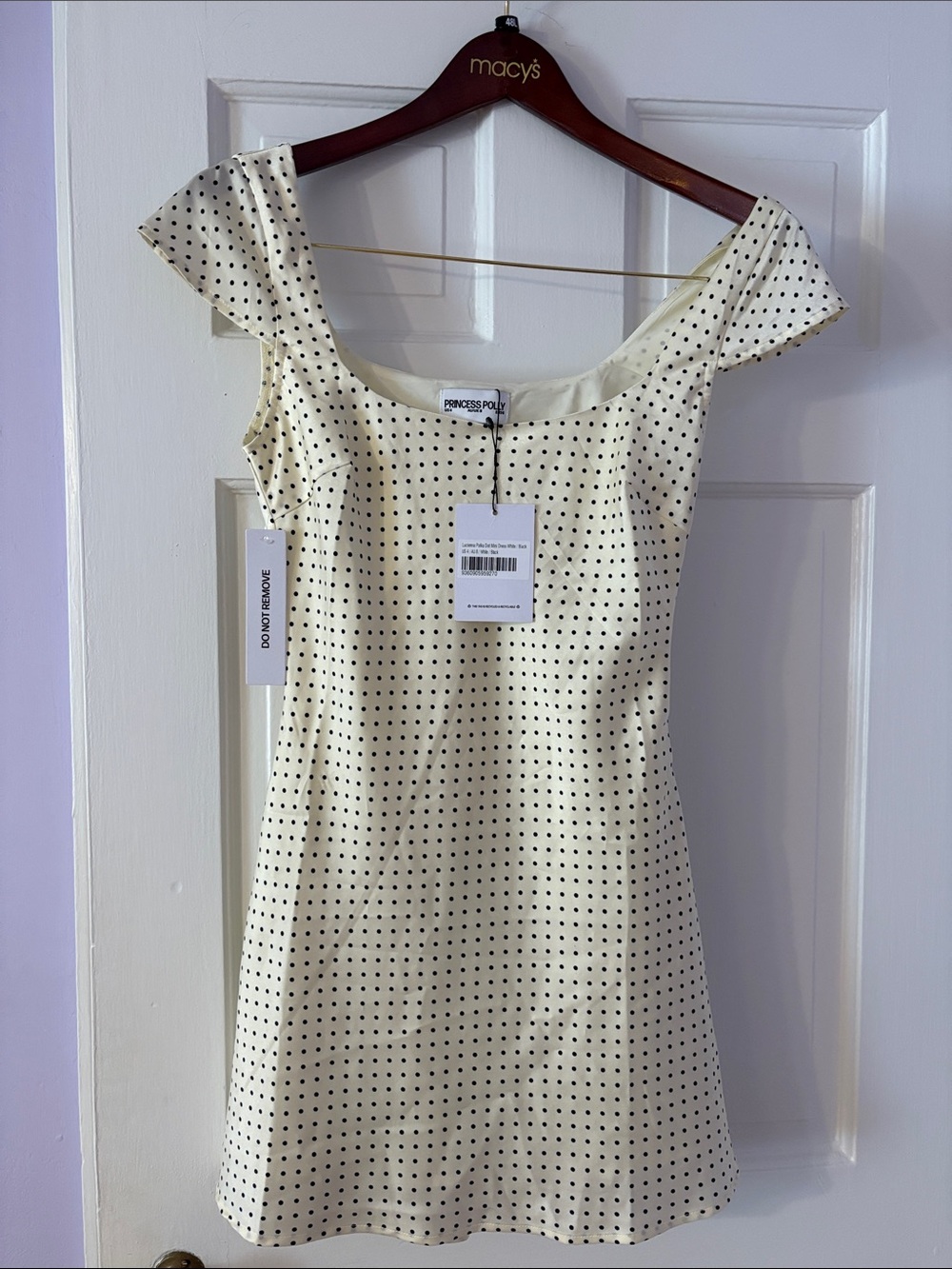 Princess Polly Cream Mini Dress with Black Polka Dots